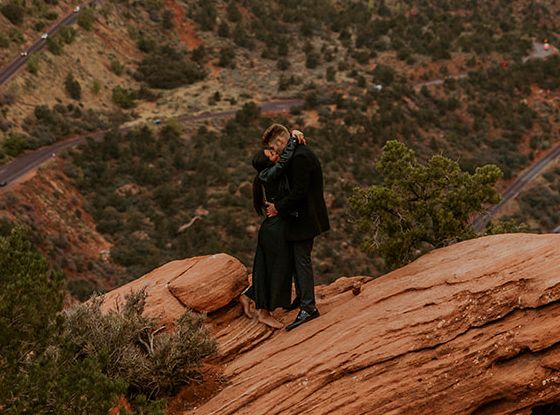 Nick and his fiancée at a canyon overlook in Zion National Park, where he proposed