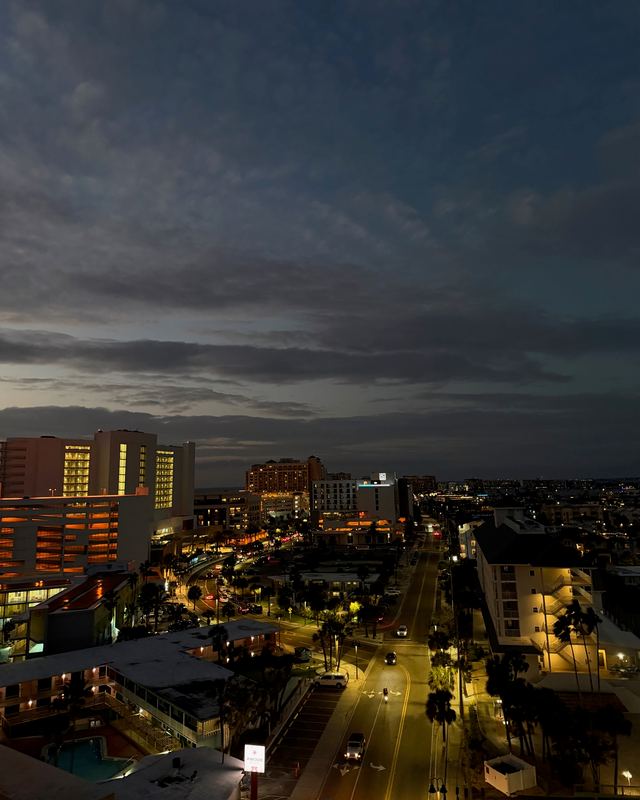 Clearwater, Florida lit up at night, seen from above